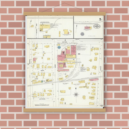 Old map wall art mockup — magnetic wood frame on brick wall — Sanborn Fire Insurance Map from Conneaut, Ashtabula County, Ohio (1902), Sheet #0005