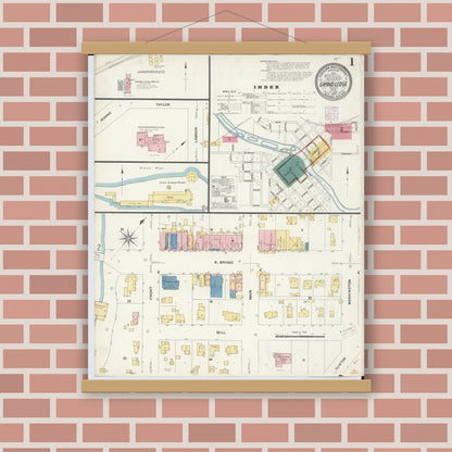Old map wall art mockup — magnetic wood frame on brick wall — Sanborn Fire Insurance Map from Grand Ledge, Eaton County, Michigan (1907) - Complete Map Set