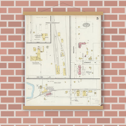 Old map wall art mockup — magnetic wood frame on brick wall — Sanborn Fire Insurance Map from De Land, Volusia County, Florida (1897), Sheet #0005