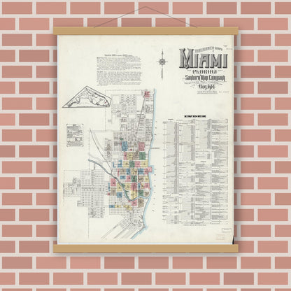 Old map wall art mockup — magnetic wood frame on brick wall — Sanborn Fire Insurance Map from Miami, Dade County, Florida (1914) - Complete Map Set