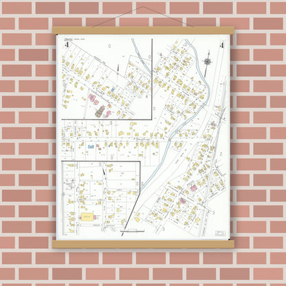 Old map wall art mockup — magnetic wood frame on brick wall — Sanborn Fire Insurance Map from Columbus Grove, Putnam County, Ohio (1951), Sheet #0004