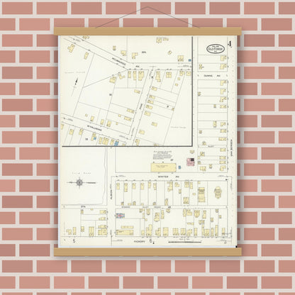 Old map wall art mockup — magnetic wood frame on brick wall — Sanborn Fire Insurance Map from Old Forge, Lackawanna County, Pennsylvania (1914), Sheet #0004