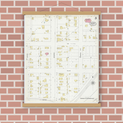 Old map wall art mockup — magnetic wood frame on brick wall — Sanborn Fire Insurance Map from Coal City, Grundy County, Illinois (1907), Sheet #0003