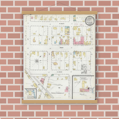 Old map wall art mockup — magnetic wood frame on brick wall — Sanborn Fire Insurance Map from Palmyra, Jefferson County, Wisconsin (1892), Sheet #0001