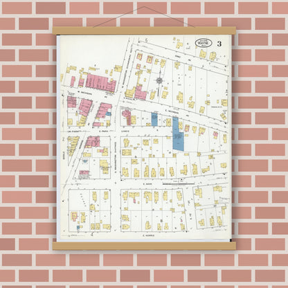 Old map wall art mockup — magnetic wood frame on brick wall — Sanborn Fire Insurance Map from Wayne, Wayne County, Michigan (1919), Sheet #0003