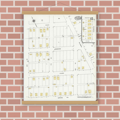 Old map wall art mockup — magnetic wood frame on brick wall — Sanborn Fire Insurance Map from Ranger, Eastland County, Texas (1920), Sheet #0015