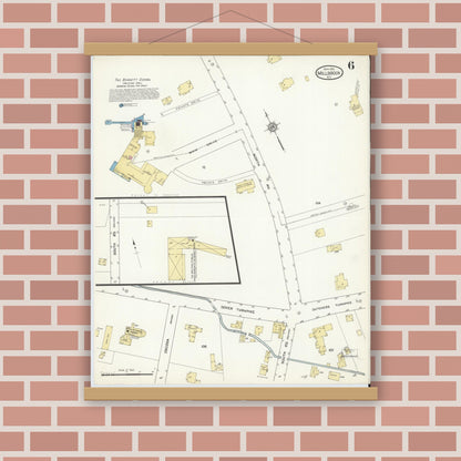 Old map wall art mockup — magnetic wood frame on brick wall — Sanborn Fire Insurance Map from Millbrook, Dutchess County, New York (1913), Sheet #0006