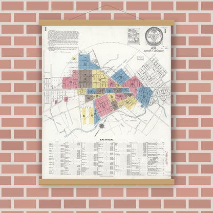 Old map wall art mockup — magnetic wood frame on brick wall — Sanborn Fire Insurance Map from Culver City, Los Angeles County, California (1924), Sheet #0001