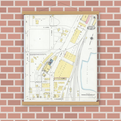 Old map wall art mockup — magnetic wood frame on brick wall — Sanborn Fire Insurance Map from Stillwater, Washington County, Minnesota (1910), Sheet #0008