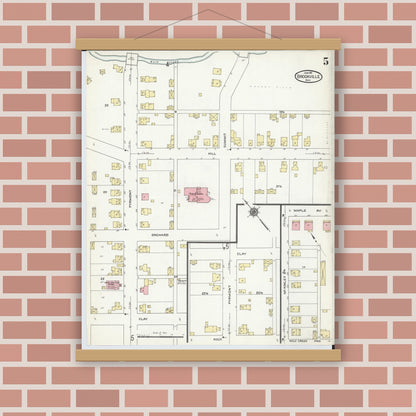 Old map wall art mockup — magnetic wood frame on brick wall — Sanborn Fire Insurance Map from Brookville, Montgomery County, Ohio (1911), Sheet #0005