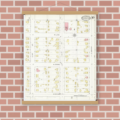 Old map wall art mockup — magnetic wood frame on brick wall — Sanborn Fire Insurance Map from Marshalltown, Marshall County, Iowa (1894), Sheet #0010