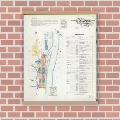 Old map wall art mockup — magnetic wood frame on brick wall — Sanborn Fire Insurance Map from Gallipolis, Gallia County, Ohio (1916) - Complete Map Set