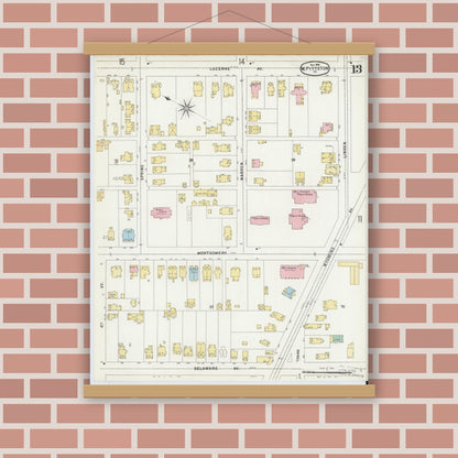Old map wall art mockup — magnetic wood frame on brick wall — Sanborn Fire Insurance Map from Pittston, Luzerne County, Pennsylvania (1896), Sheet #0013