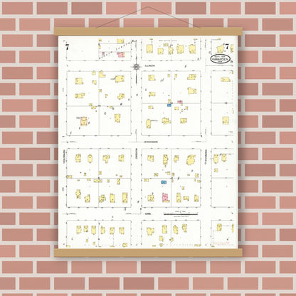 Old map wall art mockup — magnetic wood frame on brick wall — Sanborn Fire Insurance Map from Hawarden, Sioux County, Iowa (1924), Sheet #0007