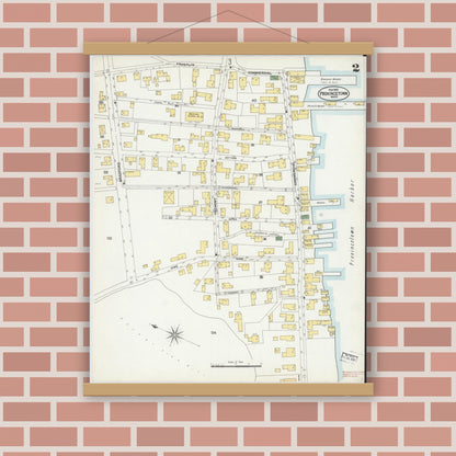 Old map wall art mockup — magnetic wood frame on brick wall — Sanborn Fire Insurance Map from Provincetown, Barnstable County, Massachusetts (1902), Sheet #0002