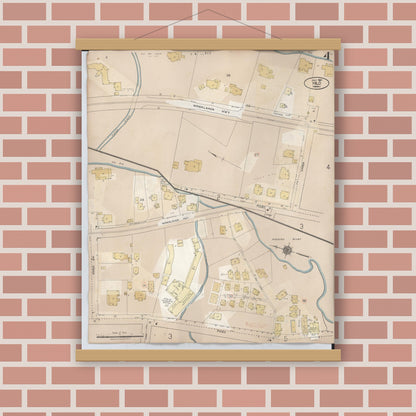 Old map wall art mockup — magnetic wood frame on brick wall — Sanborn Fire Insurance Map from Hilo, Hawaii County, Hawaii (1957), Sheet #0004