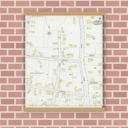 Old map wall art mockup — magnetic wood frame on brick wall — Sanborn Fire Insurance Map from Athol, Worcester County, Massachusetts (1892), Sheet #0006