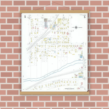 Old map wall art mockup — magnetic wood frame on brick wall — Sanborn Fire Insurance Map from Loudonville, Ashland County, Ohio (1950), Sheet #0005