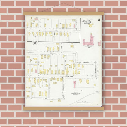 Old map wall art mockup — magnetic wood frame on brick wall — Sanborn Fire Insurance Map from Fort Edward, Washington County, New York (1909) - Complete Map Set