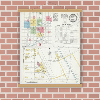 Old map wall art mockup — magnetic wood frame on brick wall — Sanborn Fire Insurance Map from Antigo, Langlade County, Wisconsin (1898) - Complete Map Set