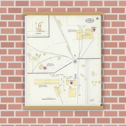 Old map wall art mockup — magnetic wood frame on brick wall — Sanborn Fire Insurance Map from East Jordan, Charlevoix County, Michigan (1905), Sheet #0006