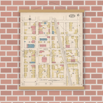 Old map wall art mockup — magnetic wood frame on brick wall — Sanborn Fire Insurance Map from Shamokin, Northumberland County, Pennsylvania (1922), Sheet #0015
