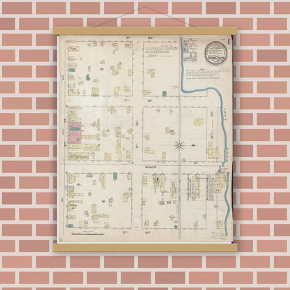 Old map wall art mockup — magnetic wood frame on brick wall — Sanborn Fire Insurance Map from Sauk Centre, Stearns County, Minnesota (1885) - Complete Map Set