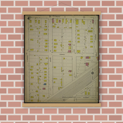 Old map wall art mockup — magnetic wood frame on brick wall — Sanborn Fire Insurance Map from Kenosha, Kenosha County, Wisconsin. (1918), Sheet 45