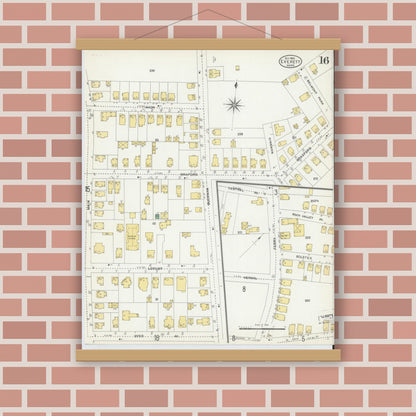 Old map wall art mockup — magnetic wood frame on brick wall — Sanborn Fire Insurance Map from Everett, Middlesex County, Massachusetts (1903), Sheet #0016