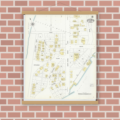 Old map wall art mockup — magnetic wood frame on brick wall — Sanborn Fire Insurance Map from South Haven, Van Buren County, Michigan (1908), Sheet #0008