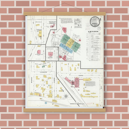 Old map wall art mockup — magnetic wood frame on brick wall — Sanborn Fire Insurance Map from Howell, Livingston County, Michigan (1899) - Complete Map Set
