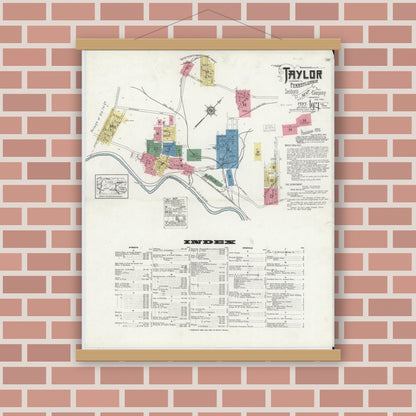 Old map wall art mockup — magnetic wood frame on brick wall — Sanborn Fire Insurance Map from Taylor, Lackawanna County, Pennsylvania (1921) - Complete Map Set