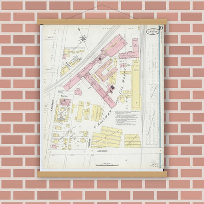 Old map wall art mockup — magnetic wood frame on brick wall — Sanborn Fire Insurance Map from Canton, Stark County, Ohio (1891), Sheet #0019