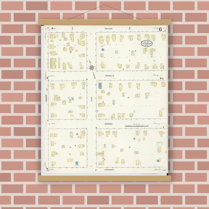 Old map wall art mockup — magnetic wood frame on brick wall — Sanborn Fire Insurance Map from Otsego, Allegan County, Michigan (1911), Sheet #0006