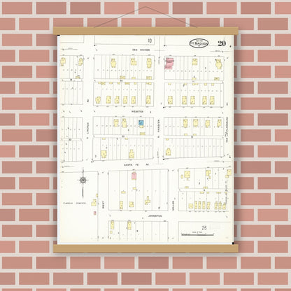 Old map wall art mockup — magnetic wood frame on brick wall — Sanborn Fire Insurance Map from Fort Madison, Lee County, Iowa (1913), Sheet #0020