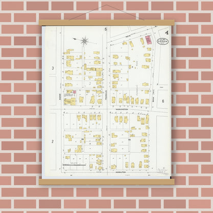 Old map wall art mockup — magnetic wood frame on brick wall — Sanborn Fire Insurance Map from Lorain, Lorain County, Ohio (1905), Sheet #0004