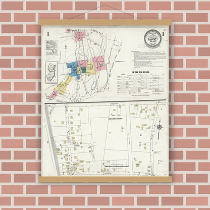 Old map wall art mockup — magnetic wood frame on brick wall — Sanborn Fire Insurance Map from Ramsey, Bergen County, New Jersey (1924) - Complete Map Set