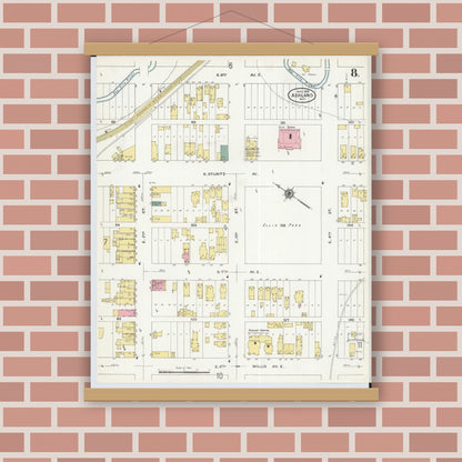 Old map wall art mockup — magnetic wood frame on brick wall — Sanborn Fire Insurance Map from Ashland, Ashland County, Wisconsin (1909), Sheet #0008