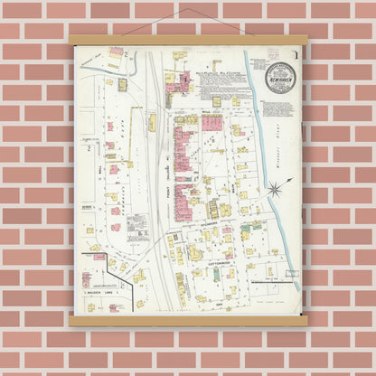 Old map wall art mockup — magnetic wood frame on brick wall — Sanborn Fire Insurance Map from New Haven, Franklin County, Missouri (1908) - Complete Map Set