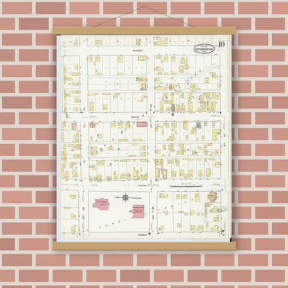 Old map wall art mockup — magnetic wood frame on brick wall — Sanborn Fire Insurance Map from Iron Mountain, Dickinson County, Michigan (1911), Sheet #0010