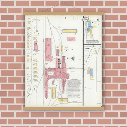 Old map wall art mockup — magnetic wood frame on brick wall — Sanborn Fire Insurance Map from Wabash, Wabash County, Indiana (1901), Sheet #0006