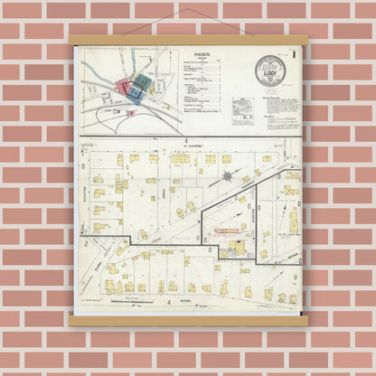Old map wall art mockup — magnetic wood frame on brick wall — Sanborn Fire Insurance Map from Lodi, Medina County, Ohio (1912) - Complete Map Set
