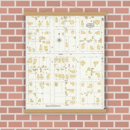 Old map wall art mockup — magnetic wood frame on brick wall — Sanborn Fire Insurance Map from Orange, Orange County, Texas (1904), Sheet #0005