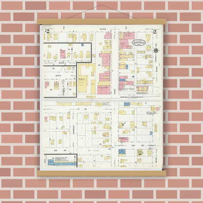 Old map wall art mockup — magnetic wood frame on brick wall — Sanborn Fire Insurance Map from Scottville, Mason County, Michigan (1924), Sheet #0002