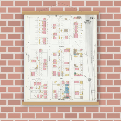 Old map wall art mockup — magnetic wood frame on brick wall — Sanborn Fire Insurance Map from El Paso, El Paso County, Texas (1905), Sheet #0012