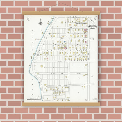 Old map wall art mockup — magnetic wood frame on brick wall — Sanborn Fire Insurance Map from Winter Haven, Polk County, Florida (1924), Sheet #0008