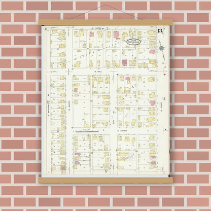 Old map wall art mockup — magnetic wood frame on brick wall — Sanborn Fire Insurance Map from Circleville, Pickaway County, Ohio (1914), Sheet #0013