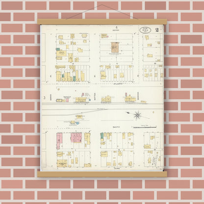 Old map wall art mockup — magnetic wood frame on brick wall — Sanborn Fire Insurance Map from Ada, Norman County, Minnesota (1904), Sheet #0002