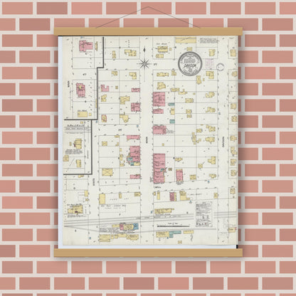 Old map wall art mockup — magnetic wood frame on brick wall — Sanborn Fire Insurance Map from Davison, Genesee County, Michigan (1902), Sheet #0001