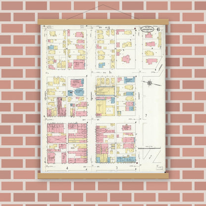 Old map wall art mockup — magnetic wood frame on brick wall — Sanborn Fire Insurance Map from Logansport, Cass County, Indiana (1911), Sheet #0006